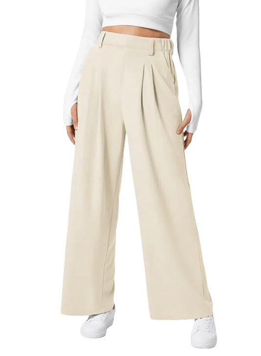 Women's Wide-Leg Elastic High-Waist Waffle Knit Pants – Stylish & Comfy