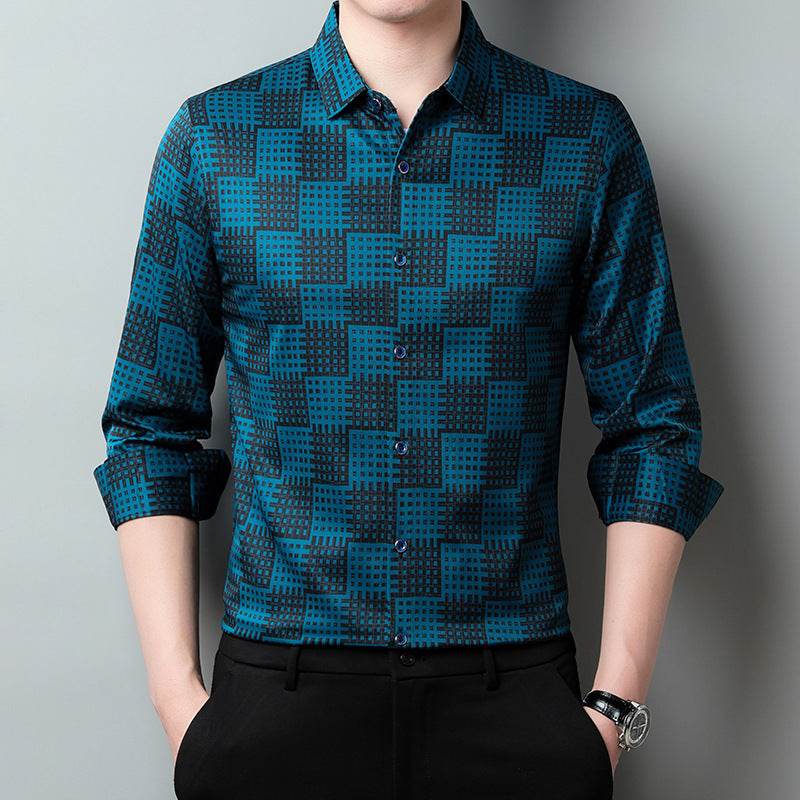 Men’s Long Sleeve T-Shirt – Trendy Plaid Lapel Shirt - MODISH X