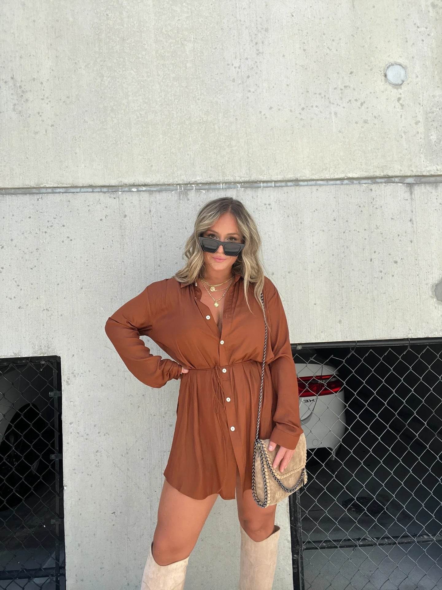 Women's Long Sleeve Jumpsuit with Button – Fashion Shirt Dress - MODISH X