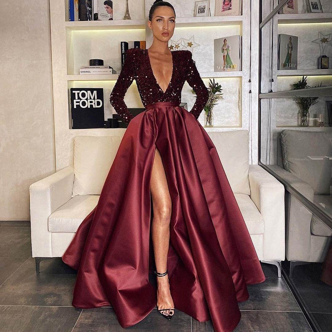 Women’s Long Sleeve Sequin Evening Dress – Elegant & Glamorous - MODISH X