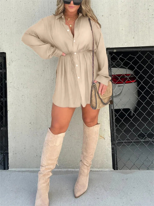 Women's Long Sleeve Jumpsuit with Button – Fashion Shirt Dress