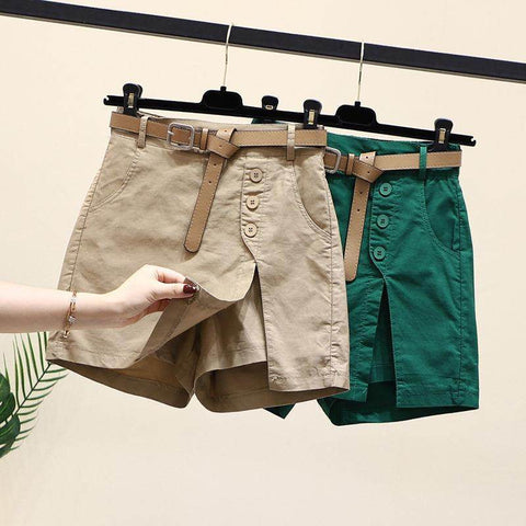 Women's Summer Cotton Shorts – Belted Wide-Leg Style & Comfort - MODISH X