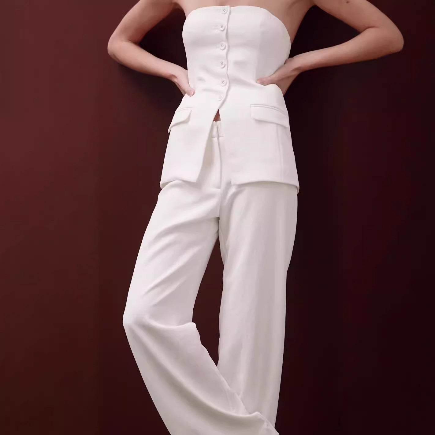 Women's Tube Top Button Suit Set – Trendy UK Co-ord Style - MODISH X