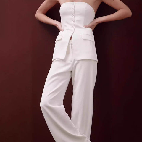 Women's Tube Top Button Suit Set – Trendy UK Co-ord Style - MODISH X