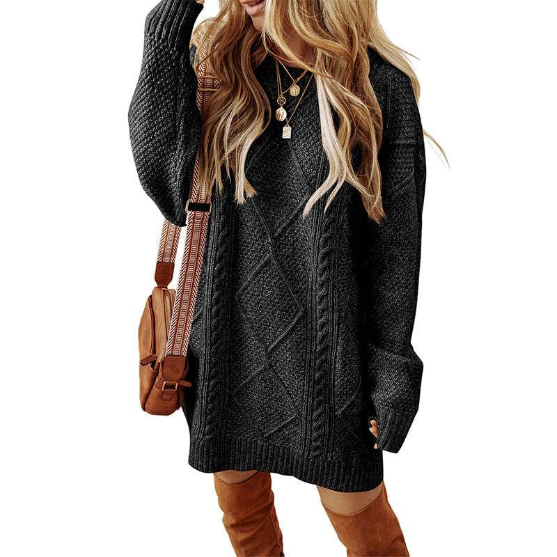 Women's Loose-Fit Sweater Dress – Cozy Winter Pullover - MODISH X