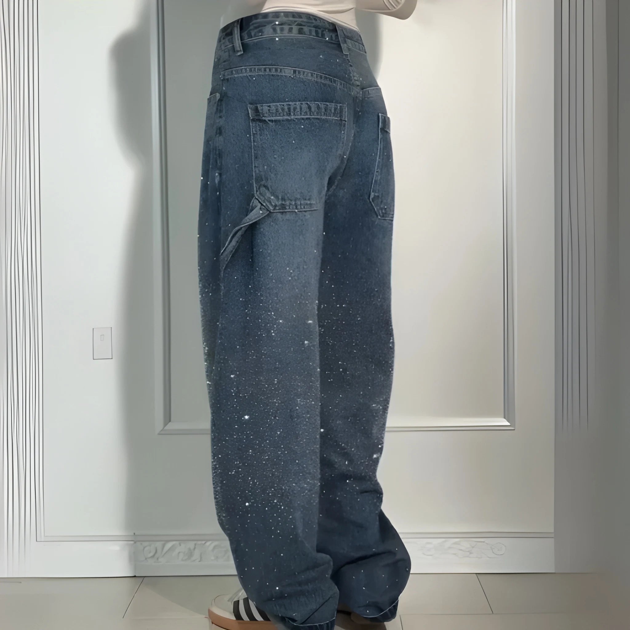 Women’s Rhinestone Harem Jeans – High Waist Wide-Leg Street Style UK
