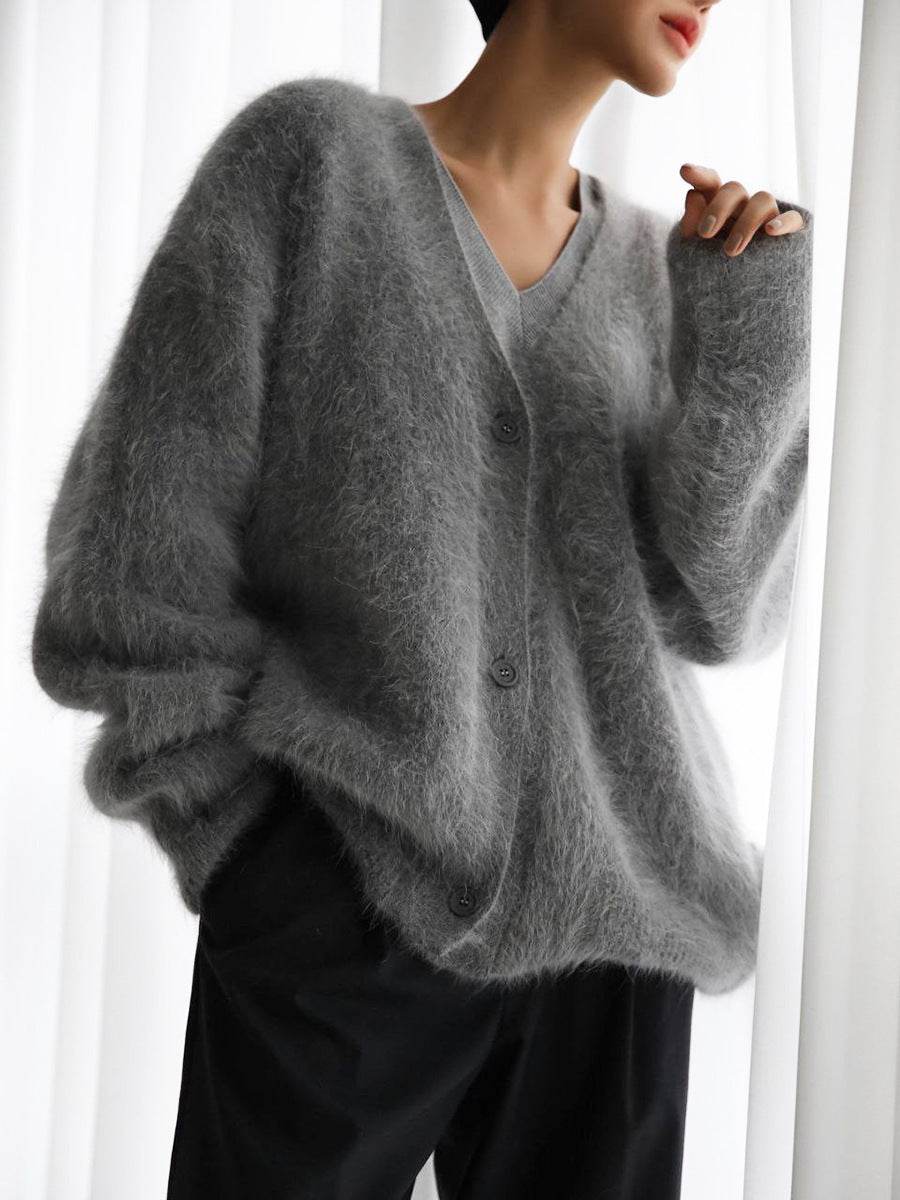 Large V-Neck Cardigan Sweater – Stylish Knitwear for Winter Elegance - MODISH X