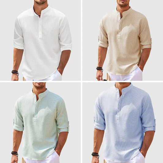 Men’s Summer Linen Stand Collar Shirts – Breathable & Lightweight Style