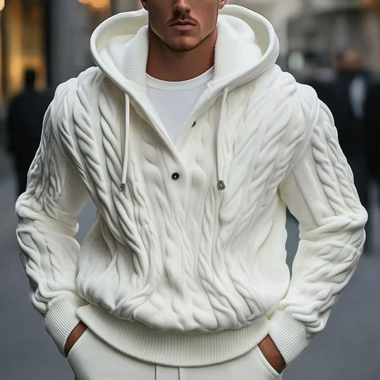 Men’s White Hoodie – Trendy Twisted Flower Pullover for Casual Comfort