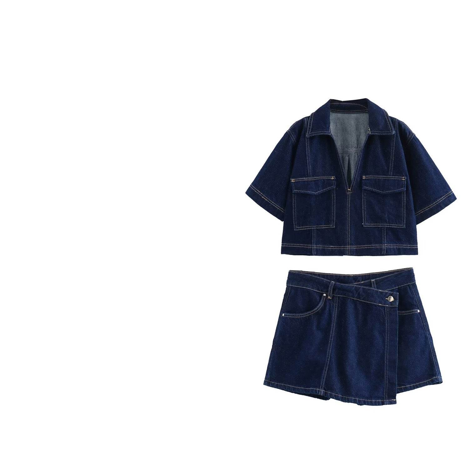 Women's Double-Breasted Denim Culottes Suit – Chic UK Style - MODISH X