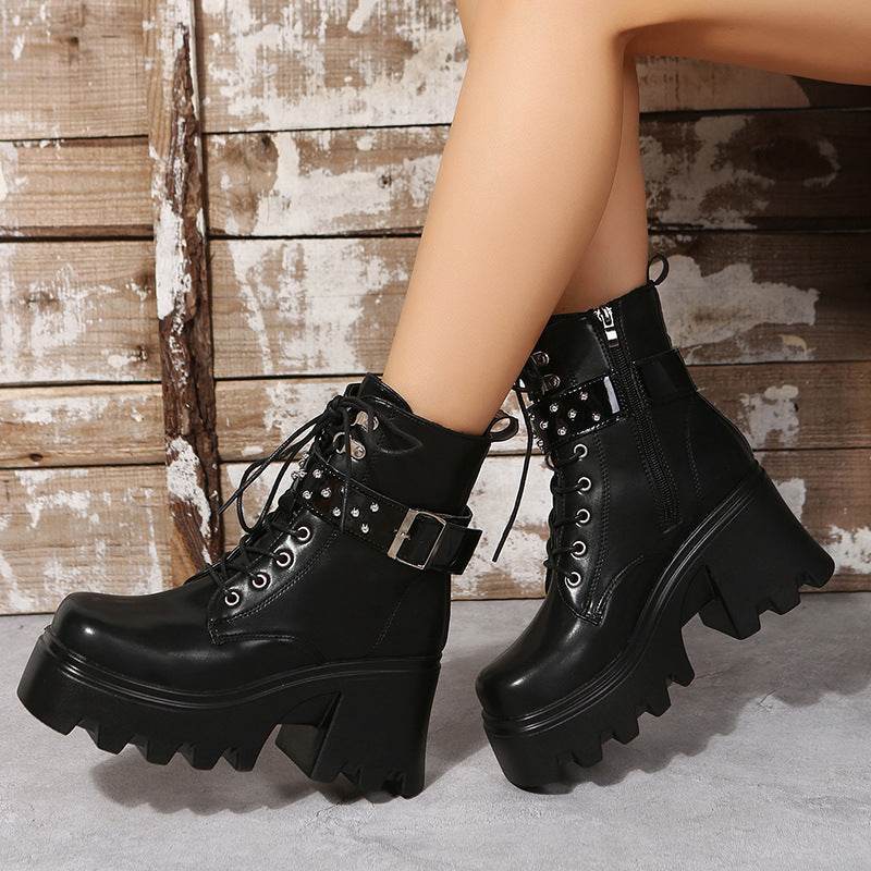 Women’s Round Toe Side Zipper Platform Boots – Stylish & Comfy - MODISH X