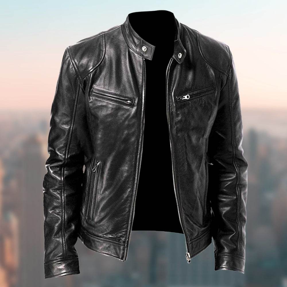Men’s Fleece-Lined Leather Zipper Coat – Warm, Stylish, & Waterproof - MODISH X