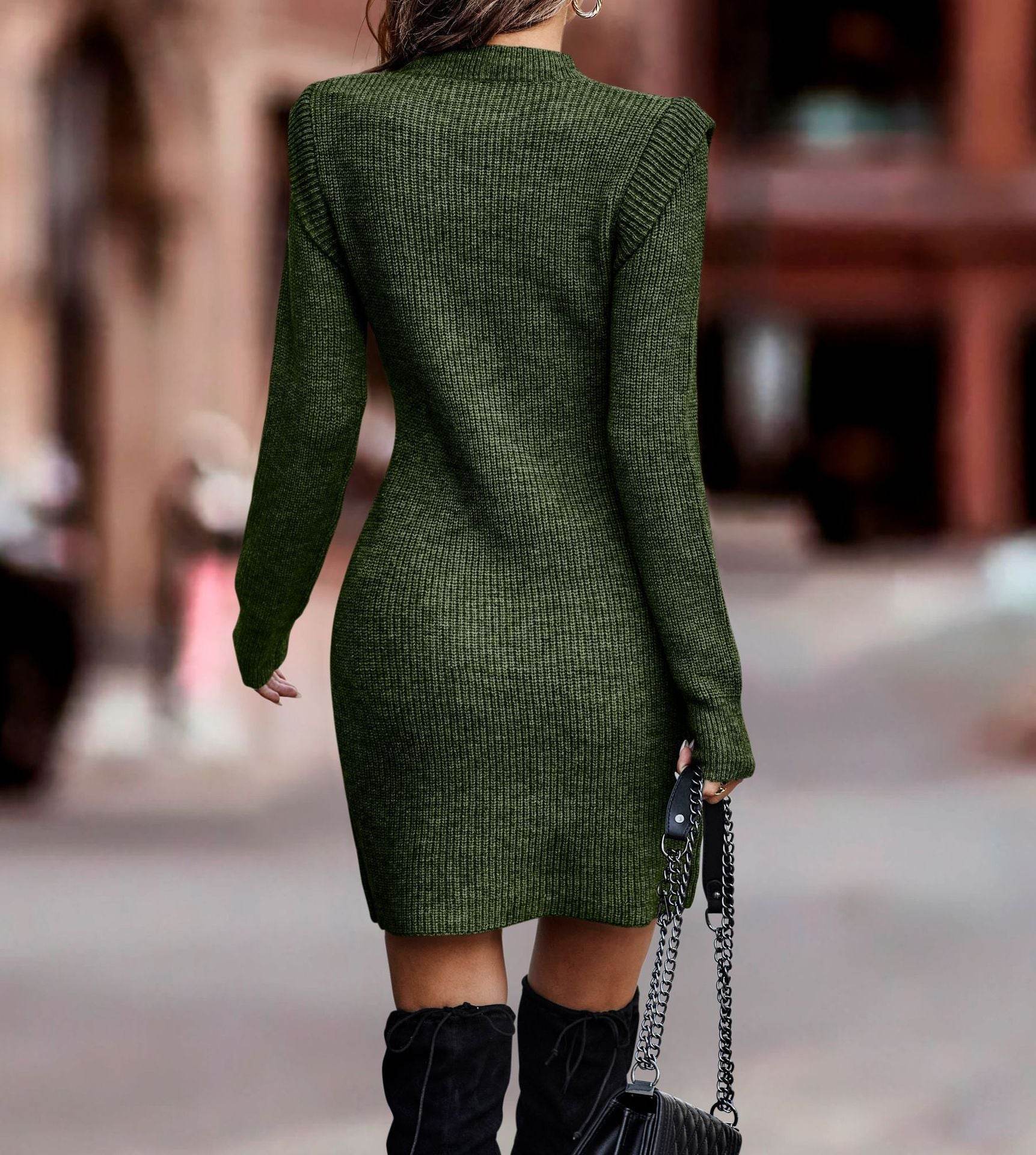 Women's Black Long Sleeve Top – Chic Slim-Fit Sweater Dress for Women - MODISH X