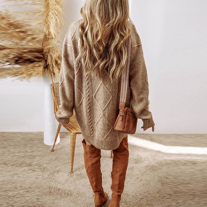Women's Loose-Fit Sweater Dress – Cozy Winter Pullover - MODISH X