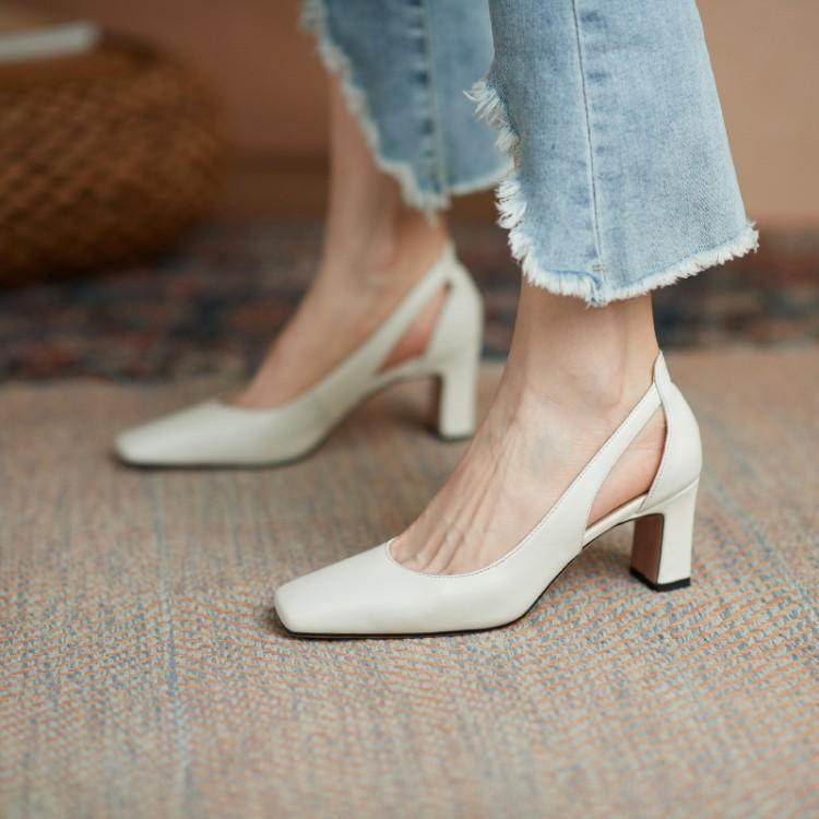 Women’s White Chunky Heel Shoes – Elegant & Comfortable - MODISH X
