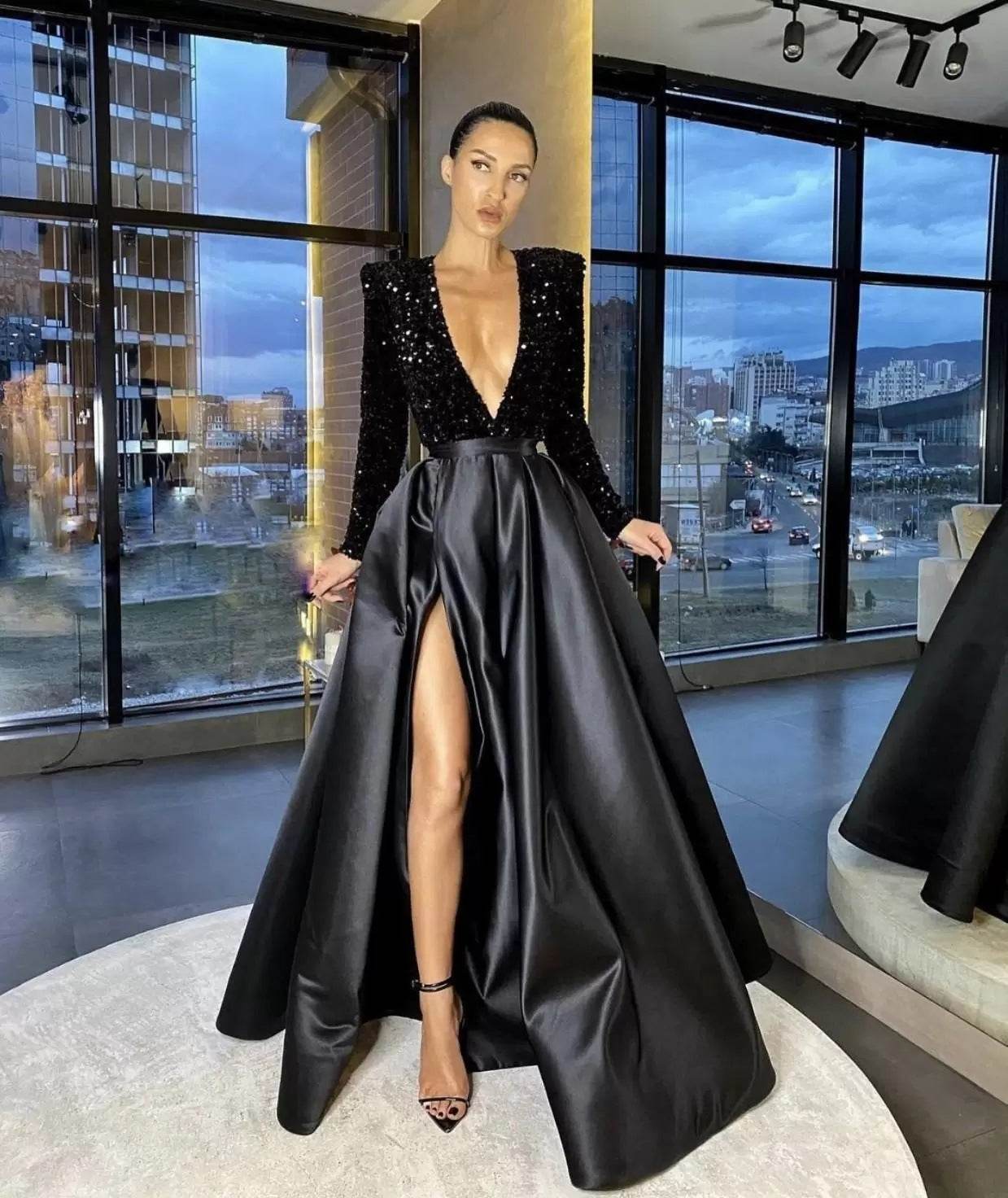 Women’s Long Sleeve Sequin Evening Dress – Elegant & Glamorous - MODISH X