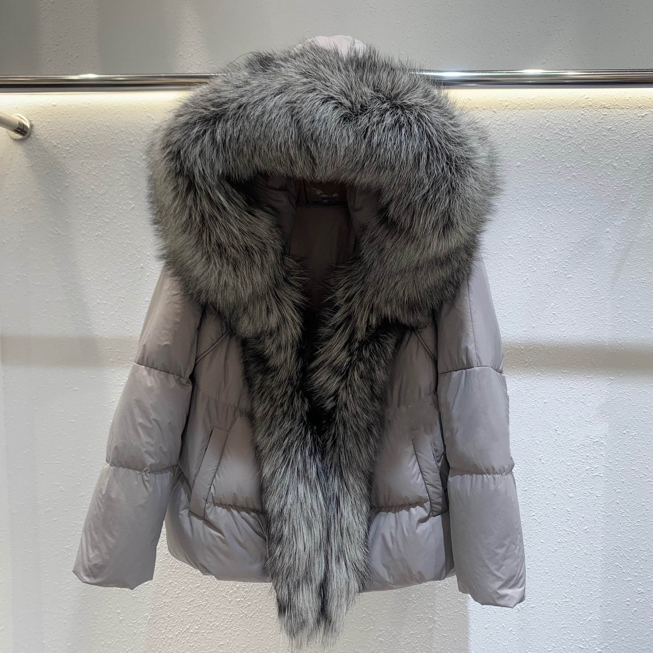 Women's Duck Down Jacket with Fox Fur Collar – Stylish & Warm Winter Coat - MODISH X