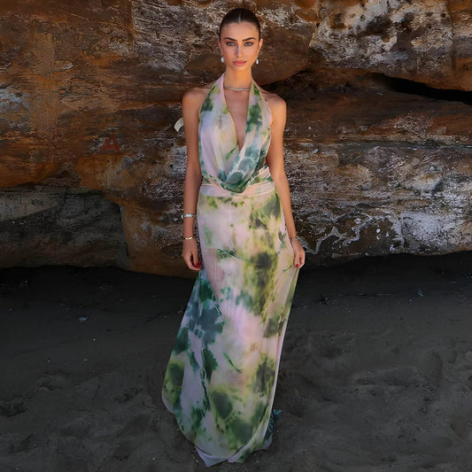 Women's Tie-Dye Deep V-Neck Long Dress – Trendy UK Modish Style - MODISH X