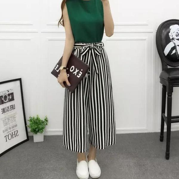 Women's Vertical-Striped Chiffon Wide-Leg Pants – Trendy & Elegant