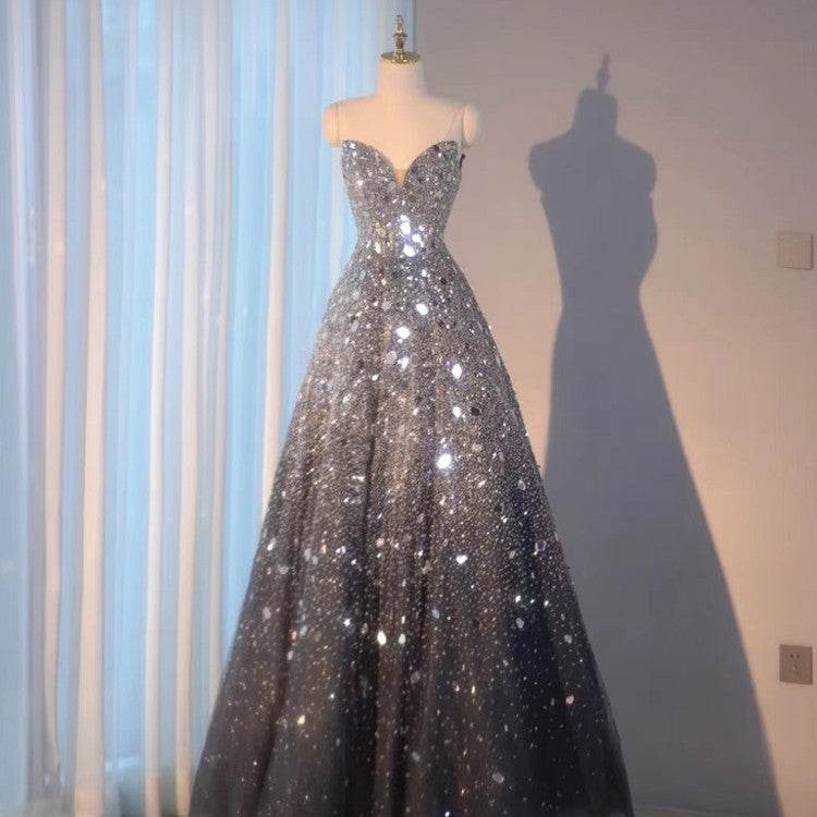 Women’s Dark Blue Sequin Evening Dress – Glamorous & Chic - MODISH X