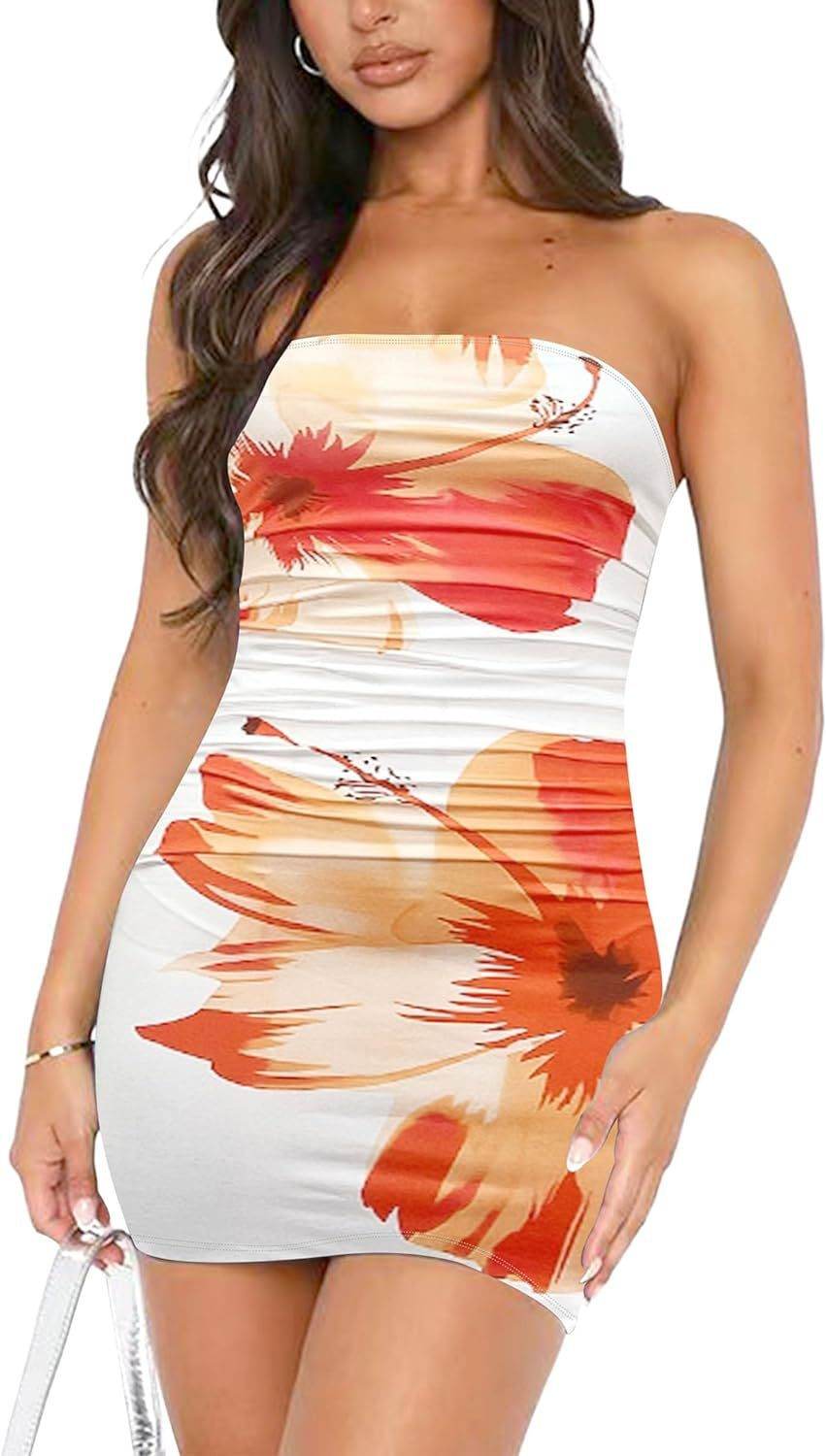 Women’s Tube Top Printed Pleated Wrap Dress – Flirty & Fashionable - MODISH X