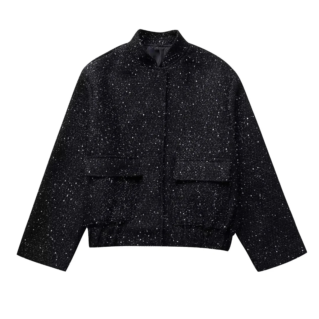 Women’s Shiny Sequin Y2K Gold Jacket – Bold, Dazzling & Chic