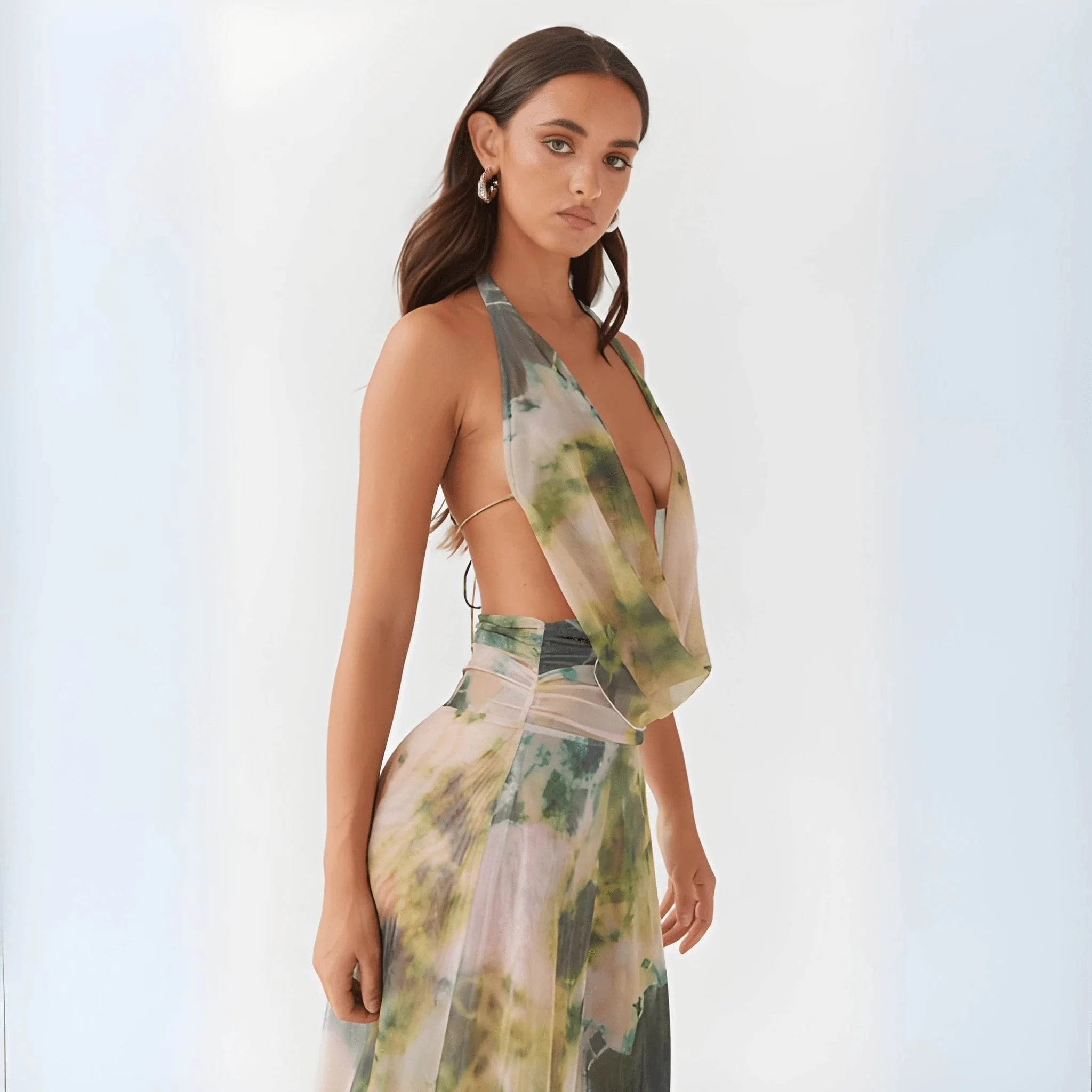 Women's Tie-Dye Deep V-Neck Long Dress – Trendy UK Modish Style - MODISH X