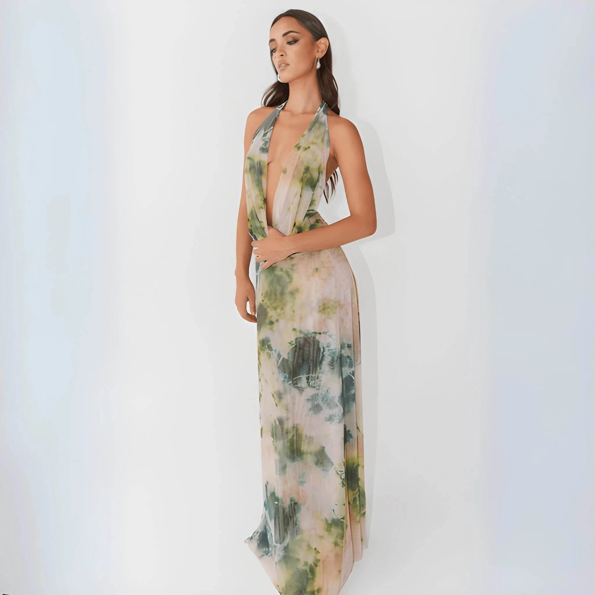 Women's Tie-Dye Deep V-Neck Long Dress – Trendy UK Modish Style - MODISH X