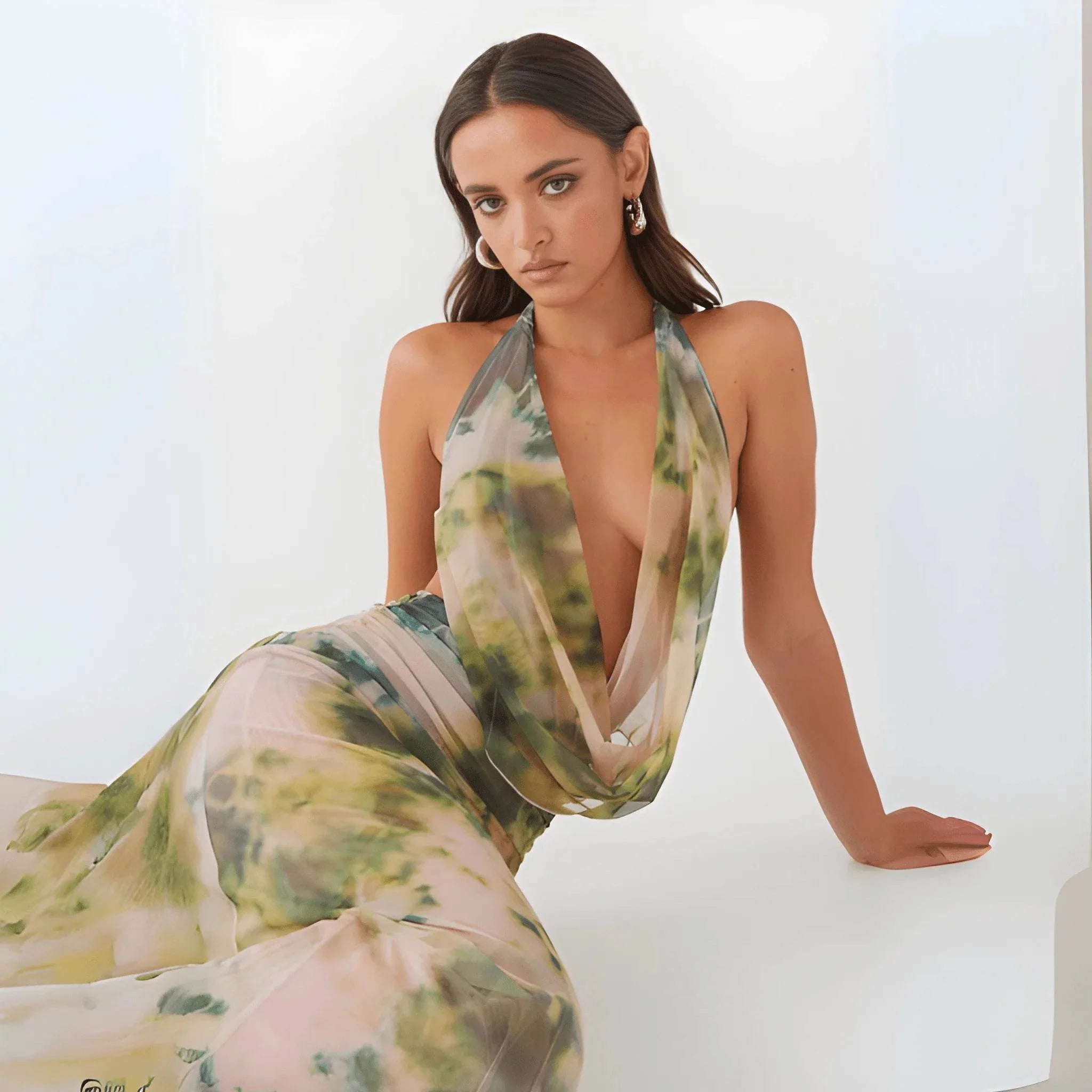 Women's Tie-Dye Deep V-Neck Long Dress – Trendy UK Modish Style - MODISH X