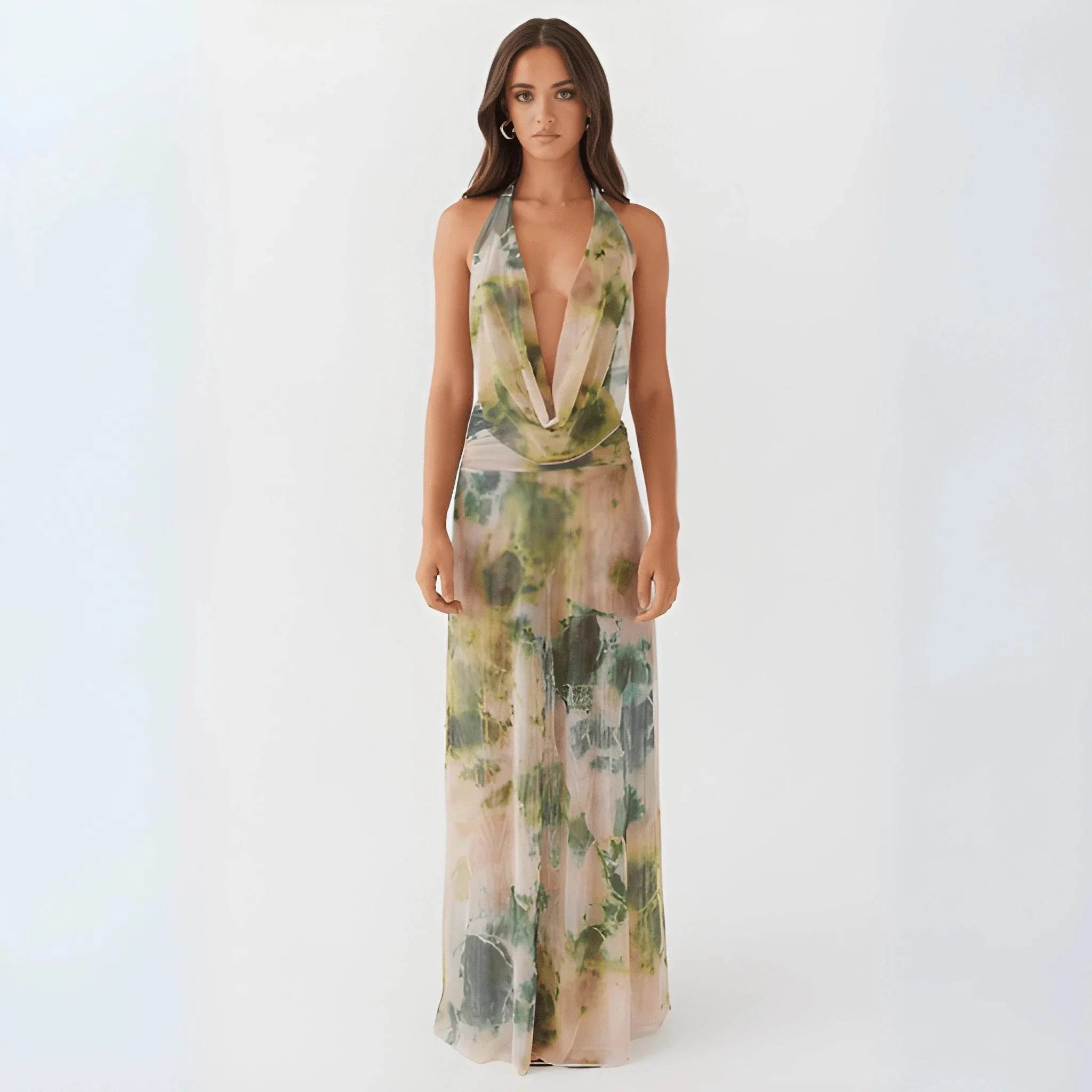 Women's Tie-Dye Deep V-Neck Long Dress – Trendy UK Modish Style - MODISH X