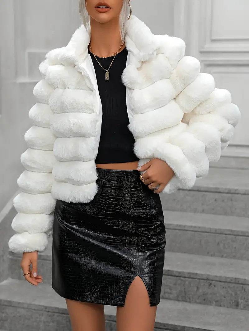 Women's Short Faux Fur Coat – Winter Warmth in Bold Colors - MODISH X