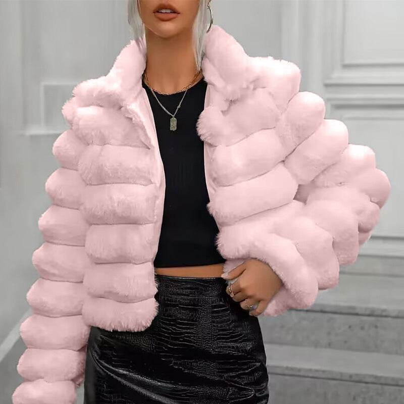 Women's Short Faux Fur Coat – Winter Warmth in Bold Colors - MODISH X