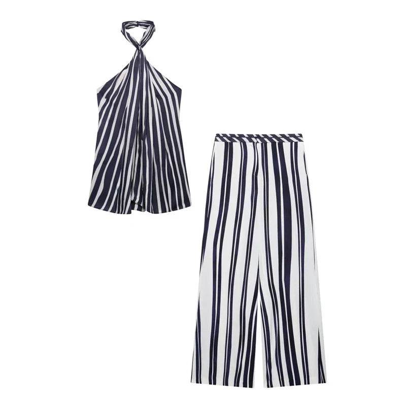 Women’s Stripe Halter Lace-Up Pants Suit – Trendy Summer Look - MODISH X