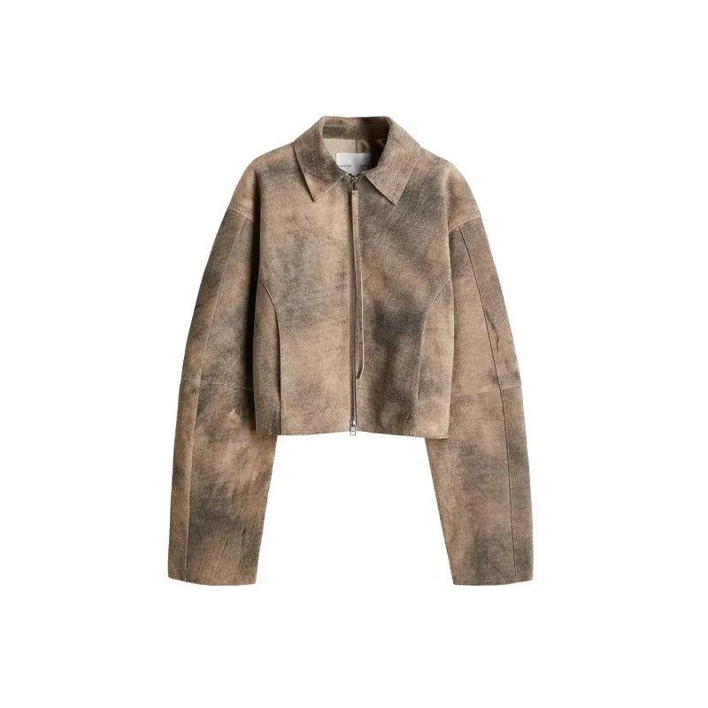 Women’s Vintage Tie-Dye Suede Jacket – Retro, Bold & Stylish