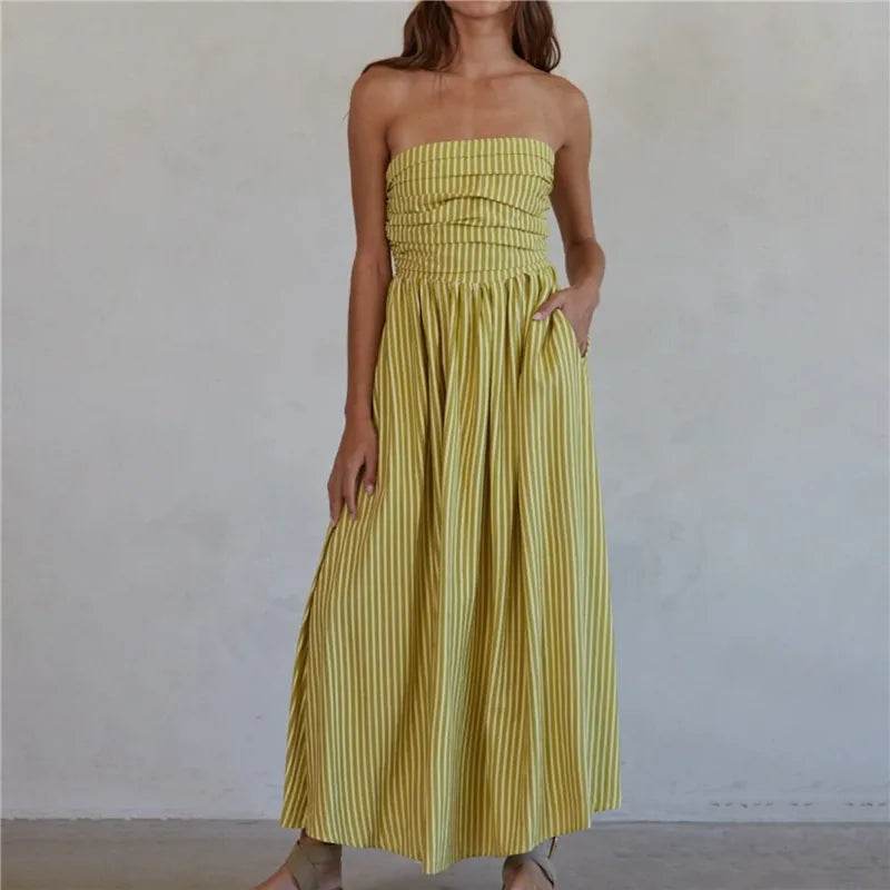 Women’s Striped Maxi Dress with Pockets – Perfect for Summer - MODISH X