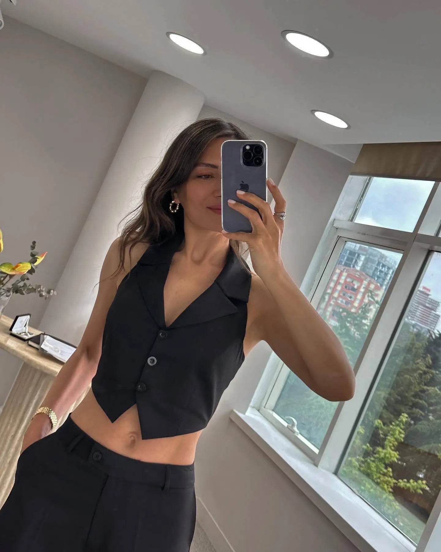 Women’s Summer Turndown Collar Lace-Up Vest – Chic & Comfy Fit - MODISH X
