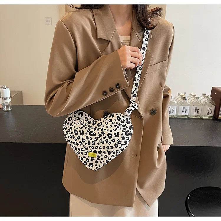 Women’s Trendy Heart Leopard Print Crossbody Bag – Stylish & Chic - MODISH X