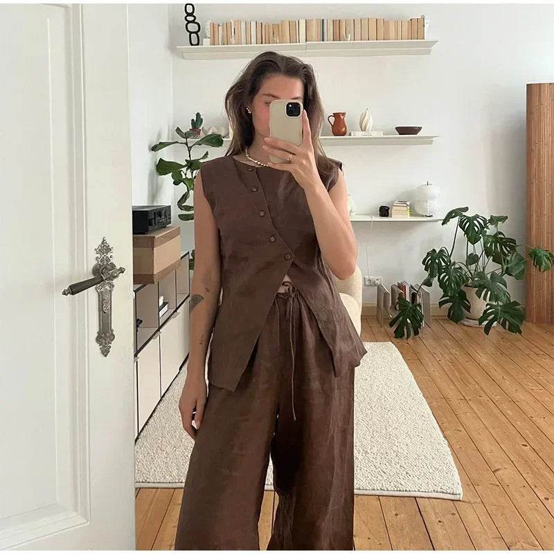 Women’s Elegant Asymmetric Vest & Pants Set – Stylish Summer Look - MODISH X