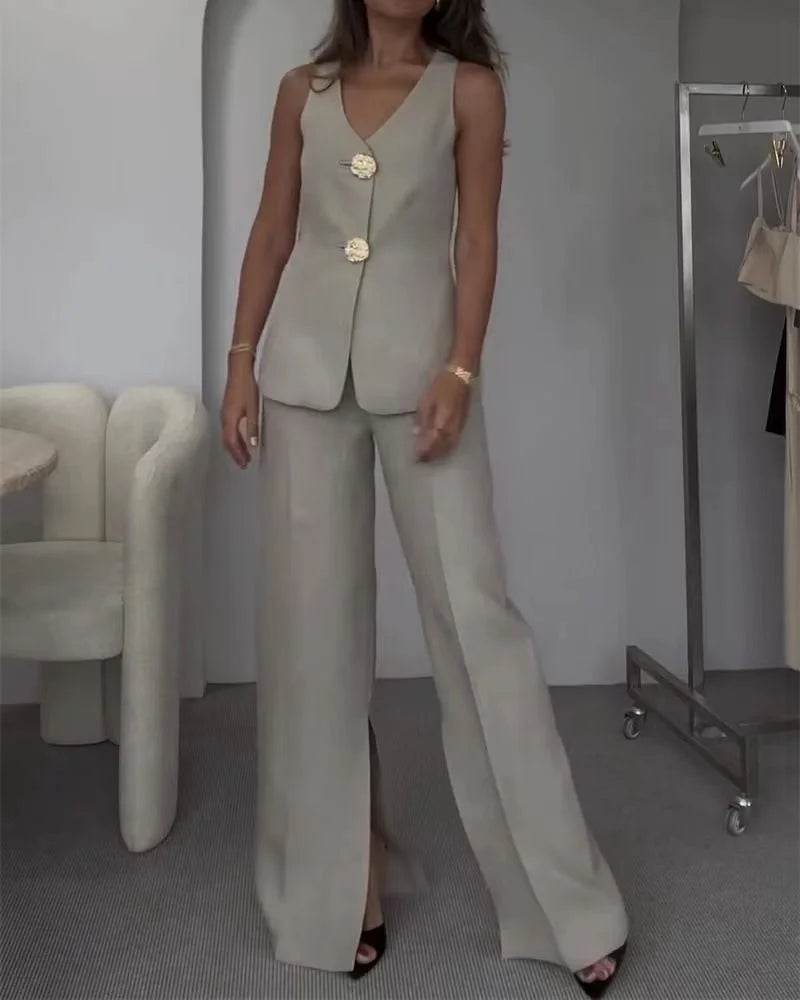 Women’s Summer Split-Leg Wide Pants Two-Piece Set – Stylish & Comfy - MODISH X