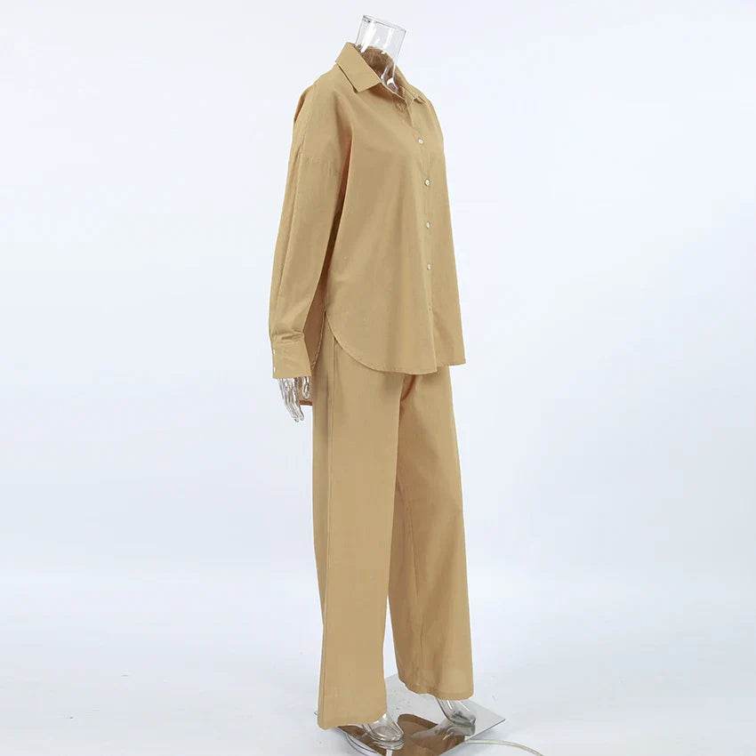Women’s Khaki Linen 2-Piece Set – Stylish Summer Shirt & Pants Combo - MODISH X