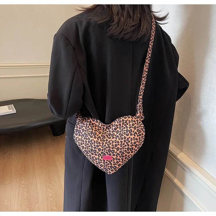 Women’s Trendy Heart Leopard Print Crossbody Bag – Stylish & Chic - MODISH X