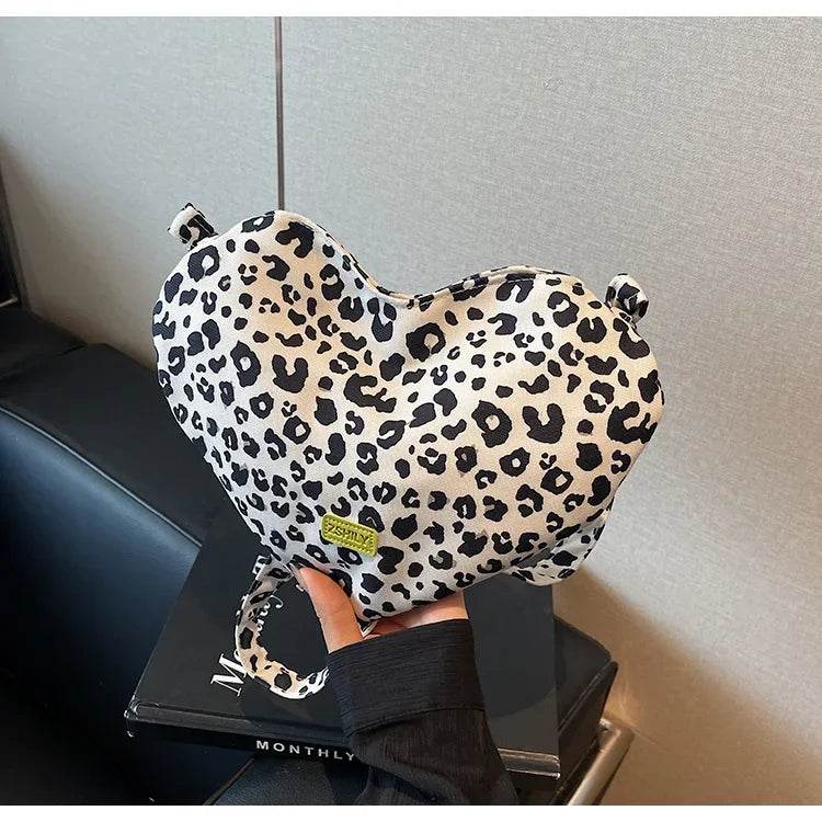 Women’s Trendy Heart Leopard Print Crossbody Bag – Stylish & Chic - MODISH X