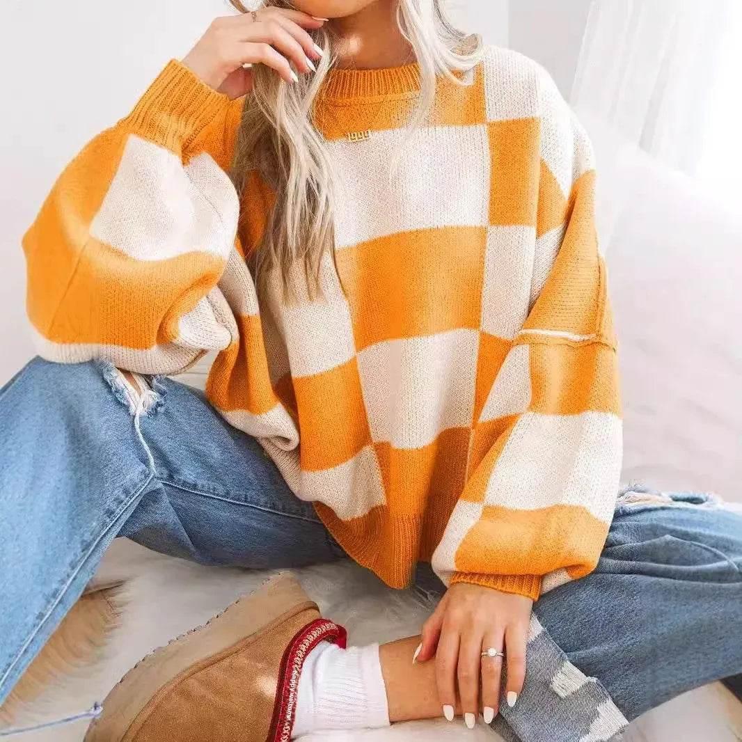 Women’s Loose Casual Color Block Crew Neck Sweater – Cozy & Stylish - MODISH X