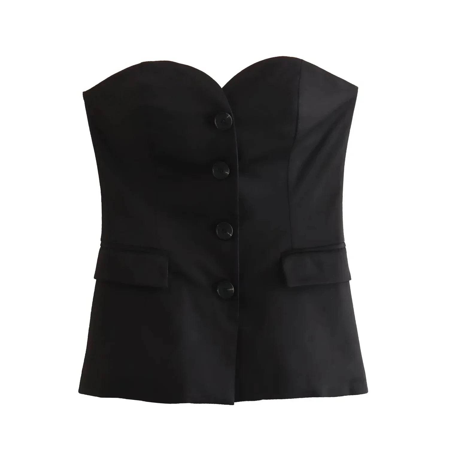 Women’s Elegant Front Button Strapless Pant Suit Set – Chic & Classy - MODISH X