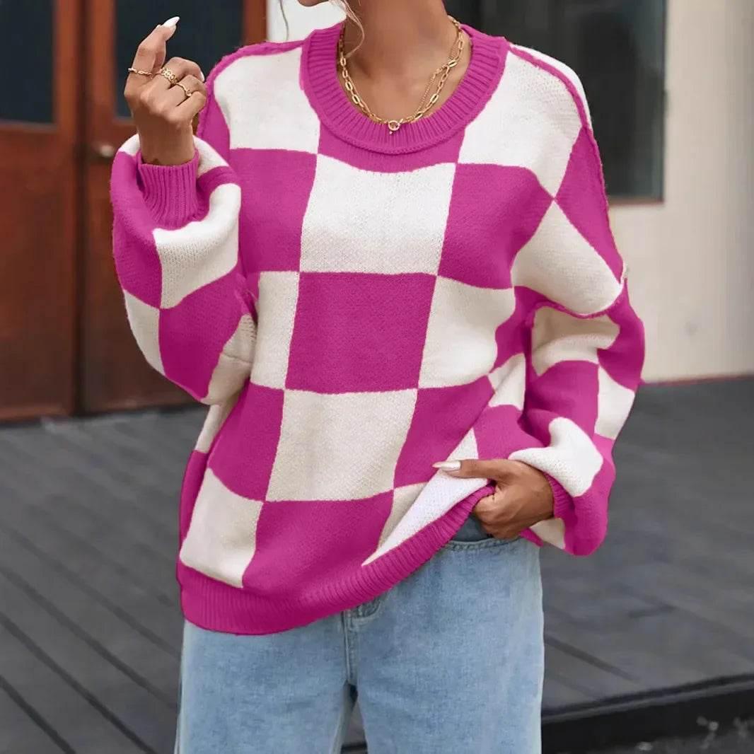 Women’s Loose Casual Color Block Crew Neck Sweater – Cozy & Stylish - MODISH X