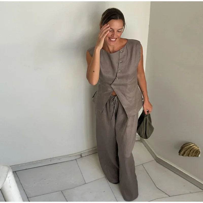 Women’s Elegant Asymmetric Vest & Pants Set – Stylish Summer Look - MODISH X