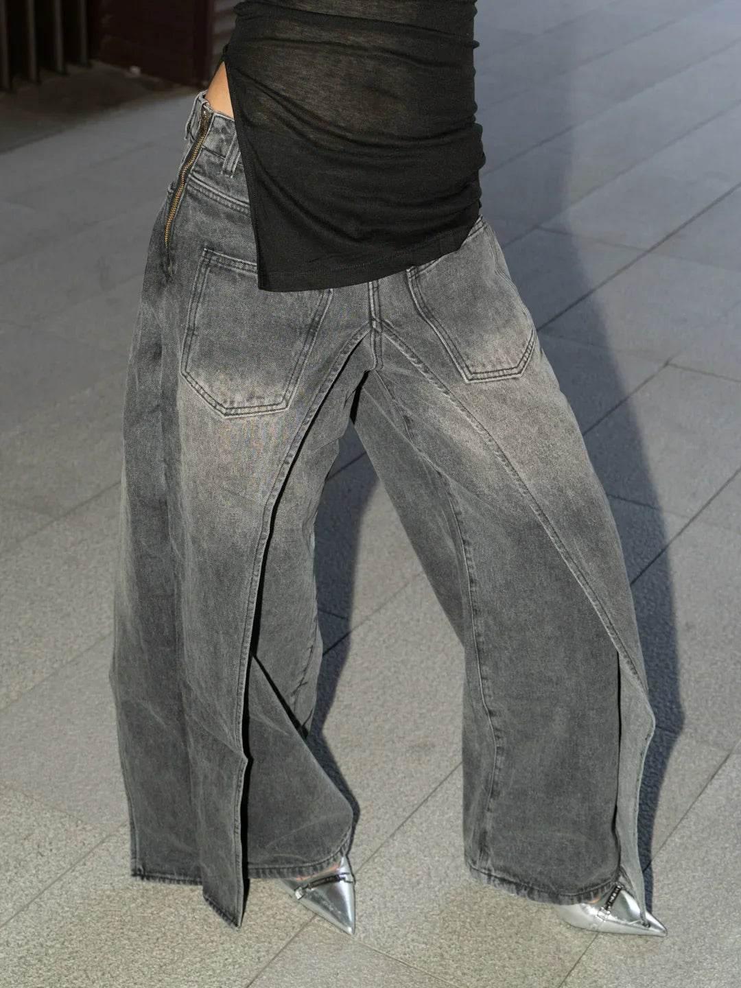 Women’s TWOTWINSTYLE Spliced Zipper Jeans – Stylish & Unique - MODISH X
