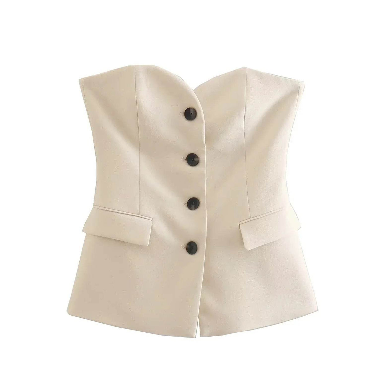 Women’s Elegant Front Button Strapless Pant Suit Set – Chic & Classy - MODISH X