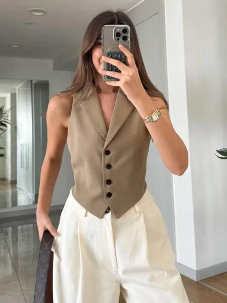 Women’s Summer Turndown Collar Lace-Up Vest – Chic & Comfy Fit - MODISH X