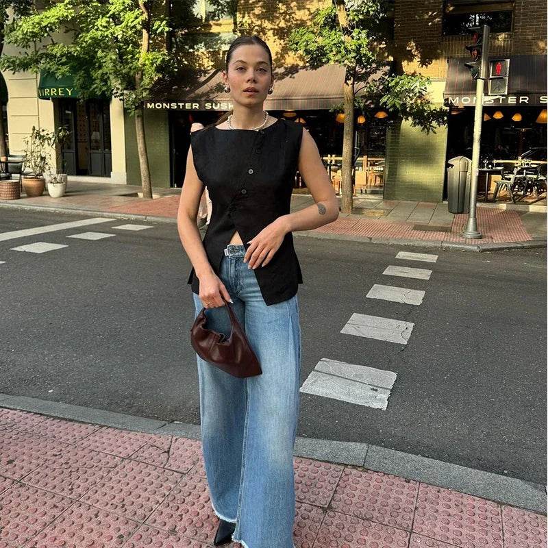 Women’s Elegant Asymmetric Vest & Pants Set – Stylish Summer Look - MODISH X
